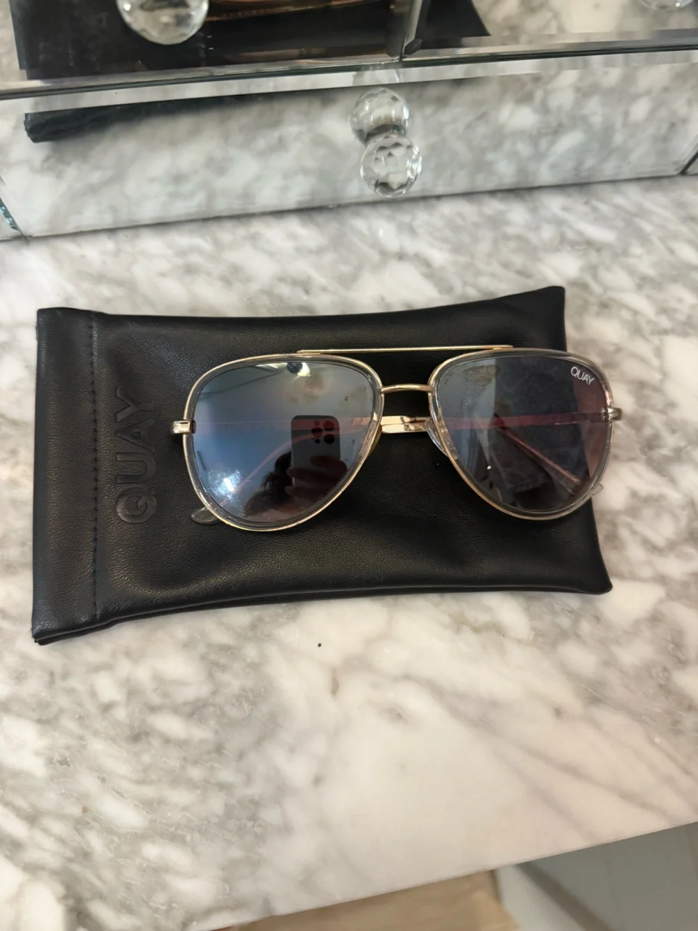 Quay Australia Gold Frame Sunglasses with Blue Gradient Lenses